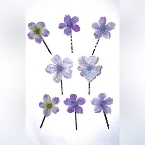 Handmade Purple and White Floral Hair Pins